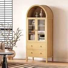 71'' Arched Pantry Cabinet w/ Glass Doors, Drawers & Adjustable Shelves for Home