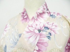 JAPANESE KIMONO YUKATA BEIGE 164.5cm 5 ft 5 in COTTON AA7918