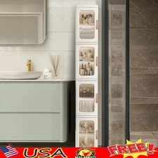 Slim Storage Cabinet Adjustable Shelves Wheeled Organizer Bathroom Kitchen New