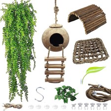 7PCS Crested Gecko Tank Accessories,Natural Leopard Gecko Coconut Hut with La...