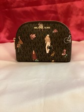 Michael Kors Jet Set Girl Travel Pouch In MK Brown w Graphic Print, Preowned