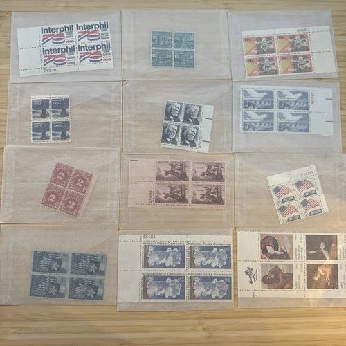 US Stamp Plate Block Lot 12 Blocks MNH MH Mint Collection Glassines Vintage