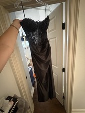 Aria Bridal Black Formal Gown Dress with Lace Bodice Elegant Evening Wear