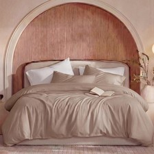 100 Washed Cotton Duvet Cover Twin Size Taupe, Linen-Like Texture, Super S...