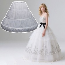 White Petticoat A-Line 3 Hoops  Layer Flower Crinoline Lace Trim Underskirt