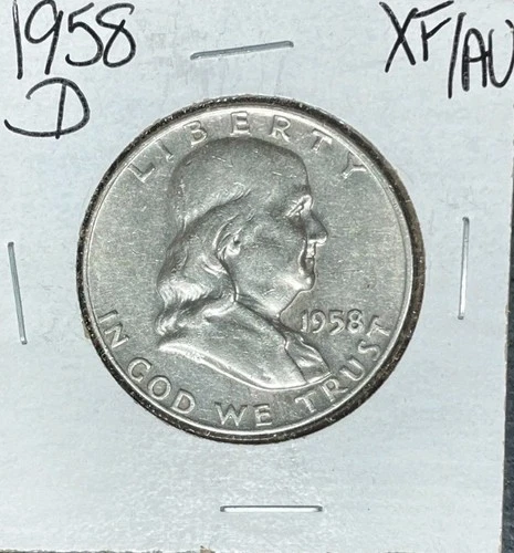 1958-D FRANKLIN SILVER HALF DOLLAR ~ XF /AU~ NICE COIN~