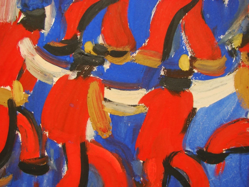 Ukrainian Soviet Painting Ethnicities figure Hutsul dance musician Bouchukism - Image 3 of 4