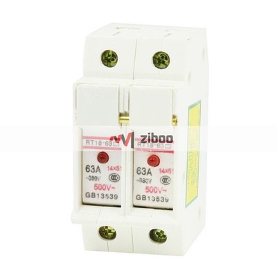 RT18-63 AC 380V 63A DIN Rail Mount 51mmx14mm 2P 2 Poles Fuse Holder 51mm  x 1 Kd
