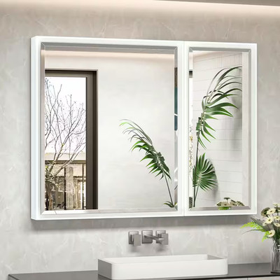 40 In. W X 30 In. H Rectangular White Metal Framed Beveled Surface Mount/Recesse