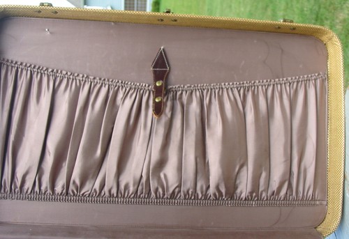 Vintage Travel Suitcase Clothes Trunk Kessler Luggage XL Wood Leather Cloth Old - Picture 11 of 11