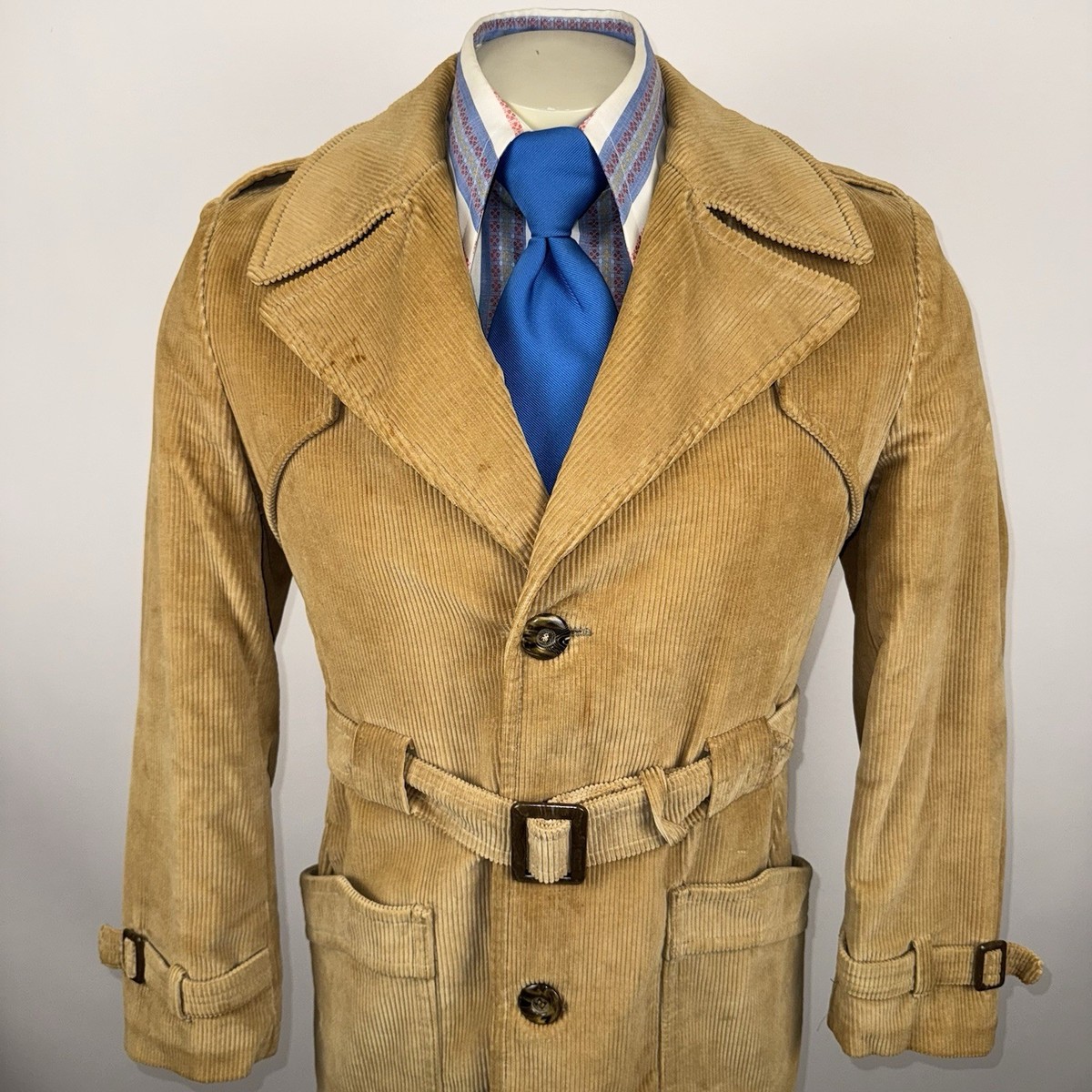 Vtg 60s 70s Sears Jacket Corduroy Trench Coat Belted Pimp Disco