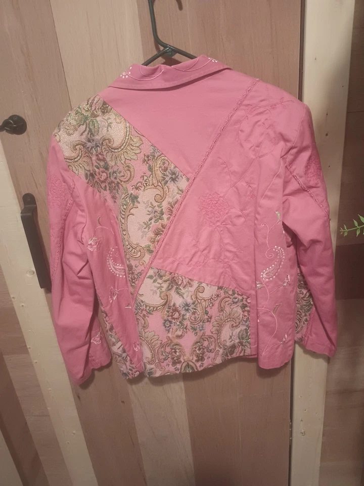 Bechamel винтажный блейзер розовый цветочный вышитый гобелен отделка фея размер XL - Изображение 2 из 4