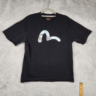 Evisu Shirt Mens Large Black Seagull Logo Graphic Big Back Streetwear Tee Preppy