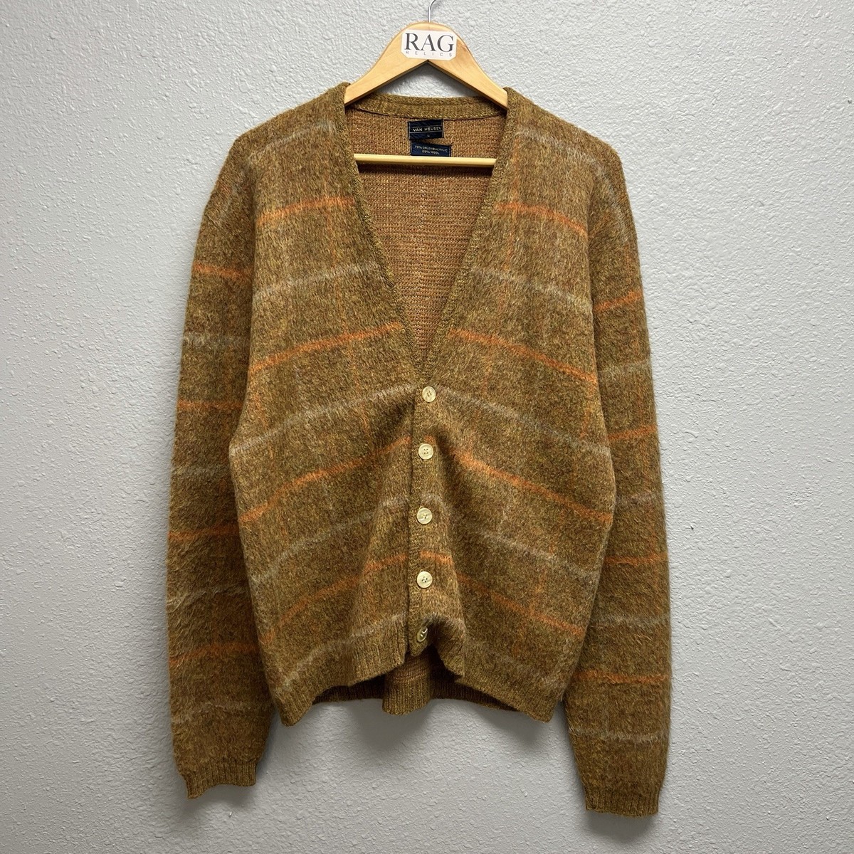 Vintage 60s Van Heusen Wool Orlon Acrylic Mohair Style Cardigan 