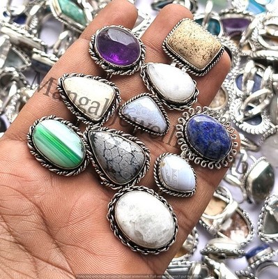 Wow Unakite & Mix Gemstone 925 Sterling Silver Plated Handmade Rings 100PCS Lot
