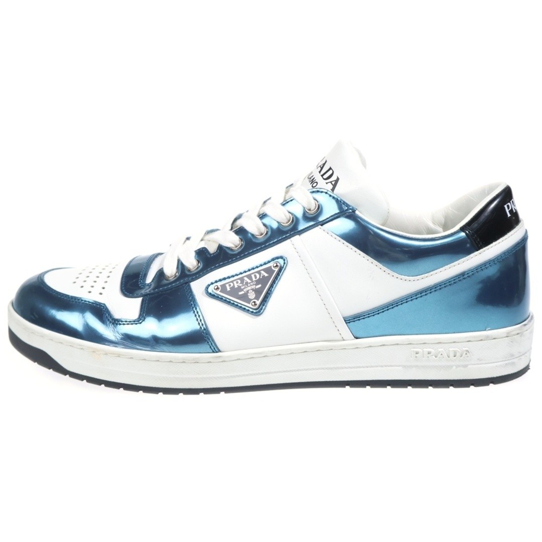 PRADA Downtown Enamel Sneaker Low-cut Shoes White blue 2EE364 Used 8d549d9cb55bb