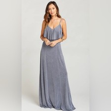 NWT Show Me Your MuMu Renee Ruffle Maxi Dress Dancing Queen Shine Smoke Sz S