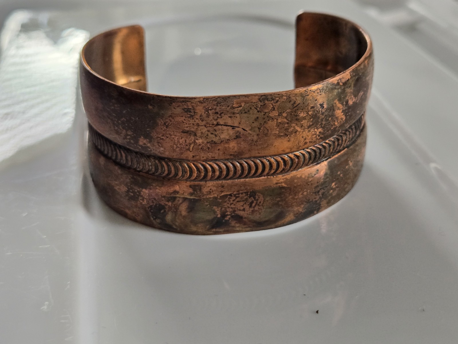 Vintage Solid Copper Cuff Bracelet - Chunky Coppe… - image 3
