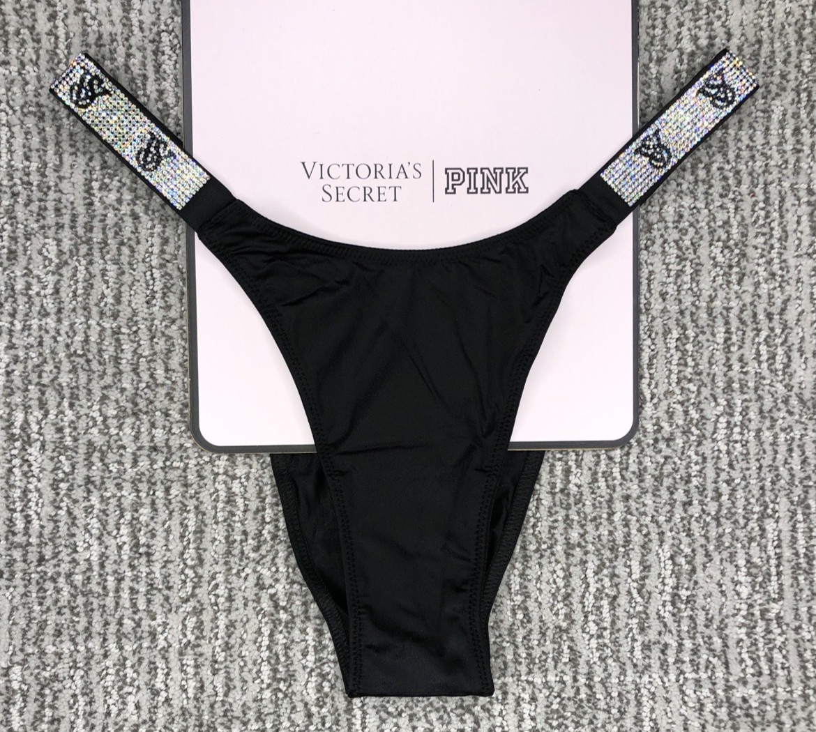 Victoria&apos;s Secret Very Sexy NWT XL Black Shine Strap Brazilian Cheeky Panty