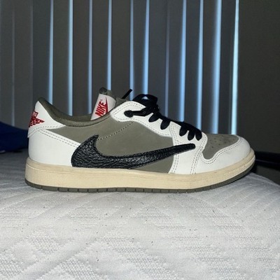 Jordan 1 Low OG Cactus Jack Leather Retro Sneakers White Black Olive- NO BOX