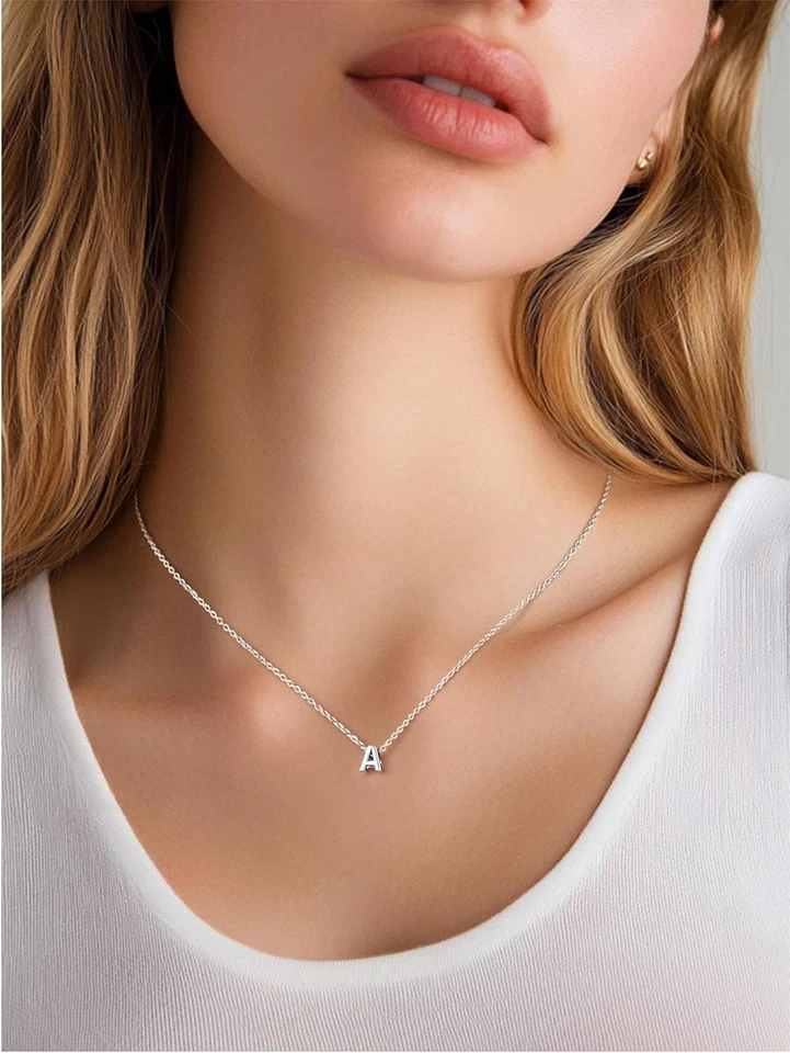 Collana Argento 925 Donna in Oro Bianco, Collana Donna Argento Oro Con 26 Inizia - Immagine 2 di 4