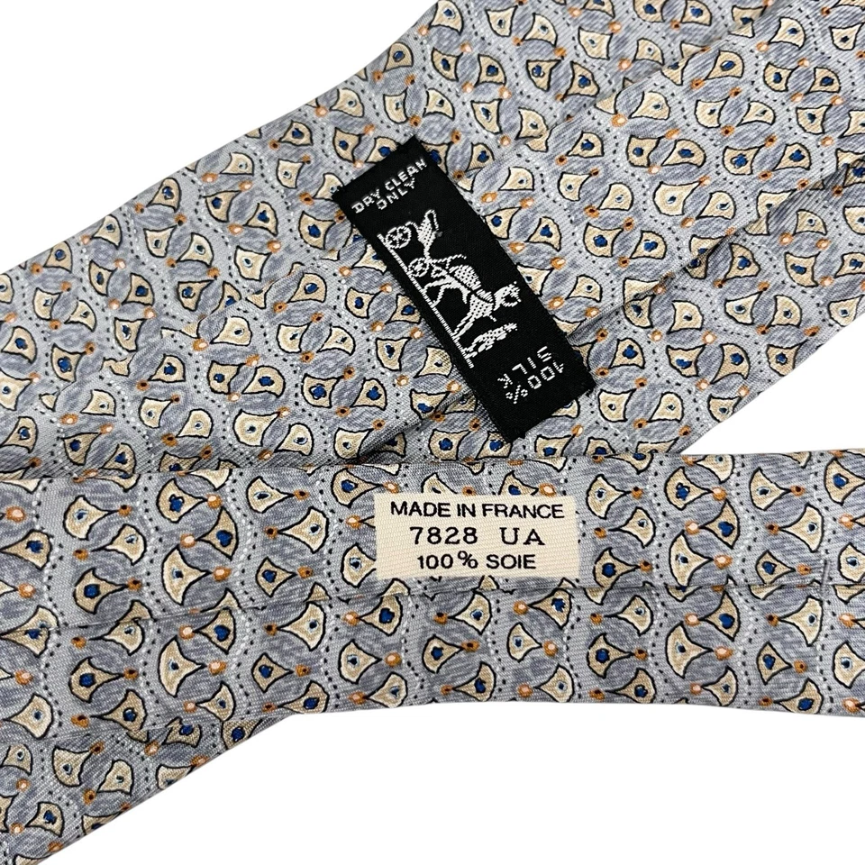 Corbata para hombre Hermes House of Hinduja geométrica caqui/gris seda 7828 UA 3 5/8" 56,5" Foto 3 de 4