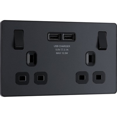 BG Evolve 2-fach Schaltsteckdose 3,1A USB matt grau schraubenlos Kunststoff
