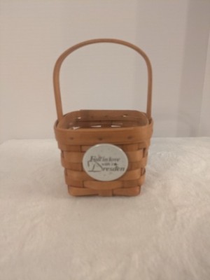 1996 Longaberger Small Peg Basket 5'' Square with Protector and Stationary Handle