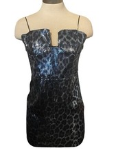 ZARA Womens Small Blue Silver Sequined Bustier Spaghetti Mini Glam Bodycon Dress