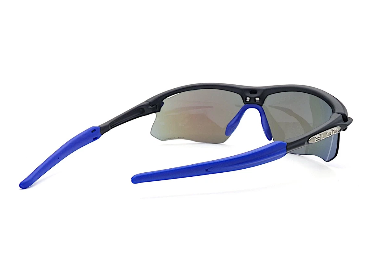 BLOC Fox Sportbrille XB761 Schwarz Blau Mit Blauen Spiegel-Linsen, Ventiliert