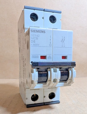 Siemens 5SY4206-8 Miniature Circuit Breaker, 2-pole, 6A, D Trip Curve (New NB)