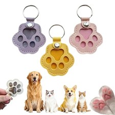 3 Pcs Paw Print Pet Hair  Keepsake Memorial Keychain, Store Yellow puple pink