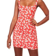 Reformation Becky Red Daisy Print Sleeveless Mini Dress Size Small