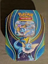 Pokemon TCG: Elemental Power Tin Vaporeon EX  HP180+ 4 Packs (Sun & Moon) SEALED