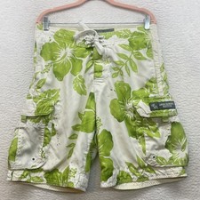 Abercrombie  Fitch Shorts Mens 32 Green Floral Cargo Swim Trunks Board Y2K