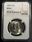 1948-D FRANKLIN Silver Half Dollar NGC MS 64
