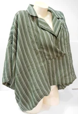 M ~ ANTHROPOLOGIE DYLON TOP ~ OVERSIZED SHIRT short wide sleeve placket stripe