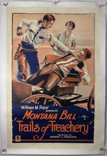 TRAILS OF TREACHERY on LINEN Movie Poster (VG) One Sheet '28 Cowboy Montana Bill