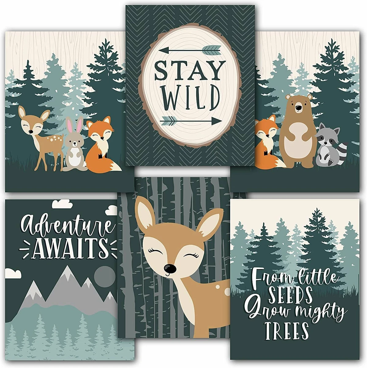 6 Reversible 8x10 Woodland Nursery Decor For Boys Prints, Woodland  Nursery