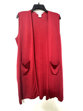 EXCLUSIVELY MISOOK Woman 278 Red signature Knit Long Duster Vest Jacket Top PL