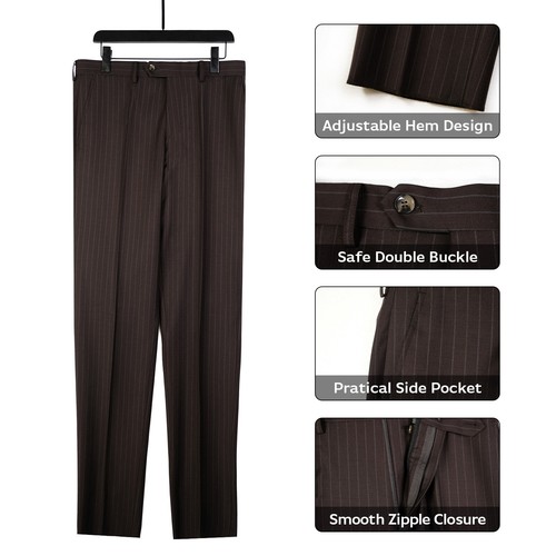 Men's Light Brown Striped Single Breasted Suit w/ Adjustable Waist 34S-52L NEW - Bild 4 von 18
