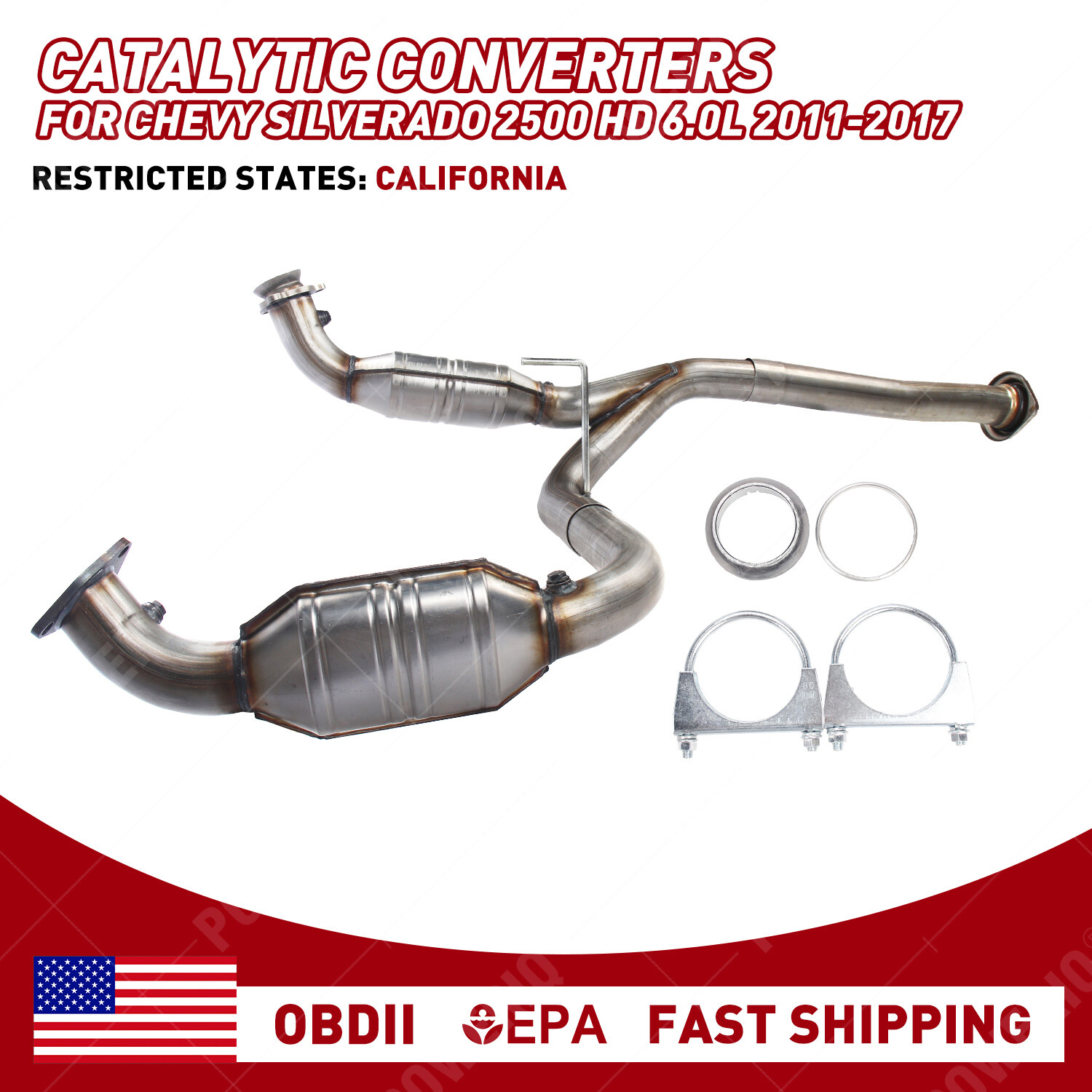 V8 6.0L Y Pipe with Catalytic Converters for Chevy SILVERADO 2500 HD