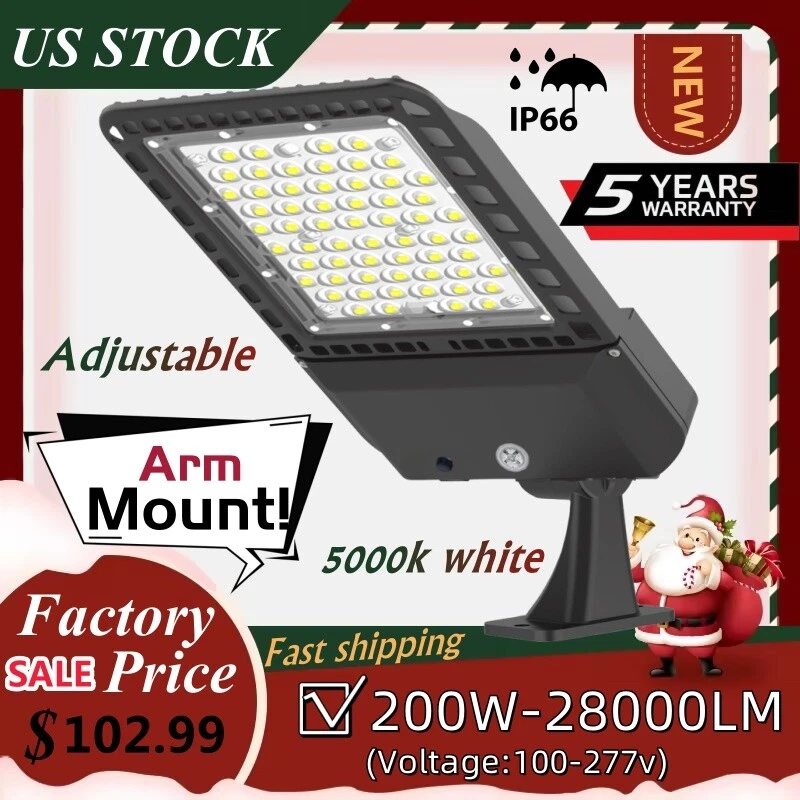 200W LED Shoebox Pole Light Outdoor Waterproof Parking Lot Area Security Fixture