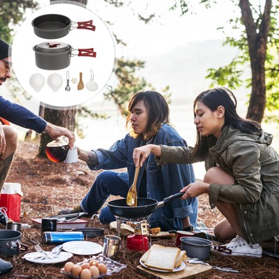  Plate Camping Pan Set Folding Cooking Pot Backpacking Cookware