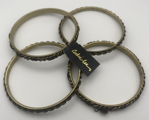 Bracciali Cookie Lee nuovi con etichette set di 4 braccialetti catena marrone tono oro fino a 8,75" LG/XL - Foto 3 di 8