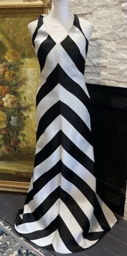 Betsy & Adam By Jas Lene Vintage Prom Party Gown Diagonal Black And White Stripe