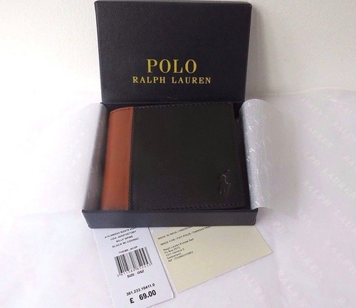 POLO Ralph Lauren Bi-fold Portafoglio Uomo Nero 2-Tone CUSTODIA IN PELLE  PASS - | eBay