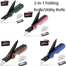 WORKPRO 2-in-1 Folding Utility Knife Pocket Knife Box Cutter Quick-Change Blades