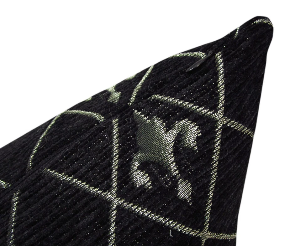 Wd50Aa Pale Gold on Black Damask Chenille Check Throw Cushion Cover/Pillow Case - Image 3 of 4