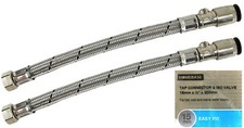2x 300mm 15mm 1/2" TAP CONNECTOR + ISOLATING VALVE Braided Flexible PUSH FIT